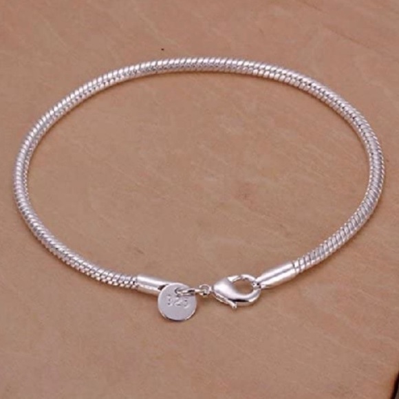 Sterling Silver Charm Bracelet Snake Chain - Picture 4 of 5